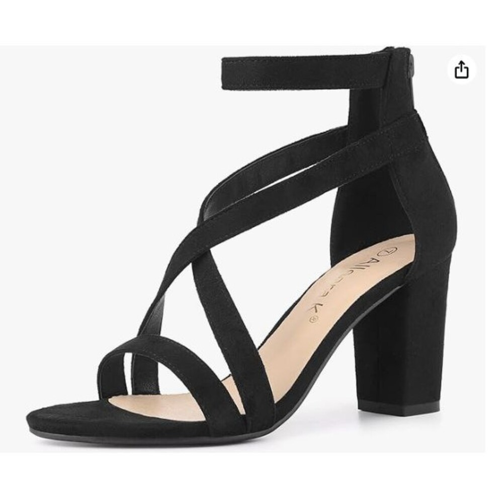 Women's Chunky Heel Sandals Open Toe 7.5 Crisscross Ankle Strap Black